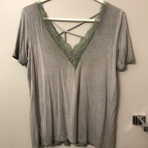 Washed green t-shirt.